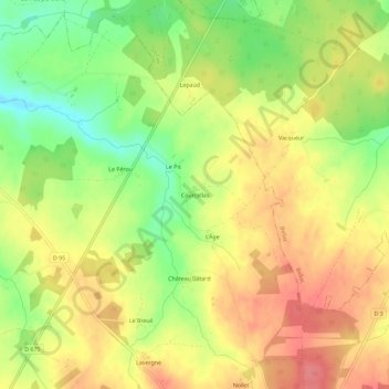Topografische kaart Courcellas, hoogte, reliëf