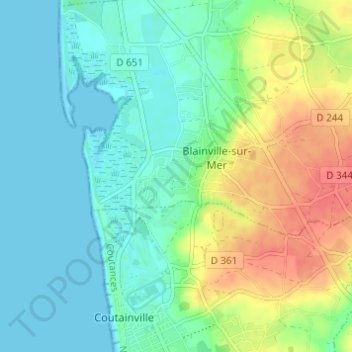 Topografische kaart Le Bas de Gruchy, hoogte, reliëf