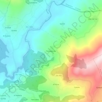 Topografische kaart Farnadeiros, hoogte, reliëf