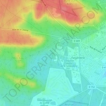 Topografische kaart Carrefour du Coq, hoogte, reliëf