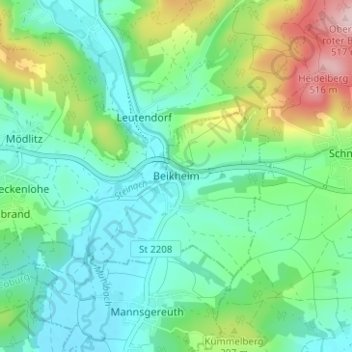 Topografische kaart Beikheim, hoogte, reliëf