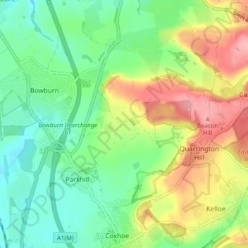 Topografische kaart Old Quarrington, hoogte, reliëf