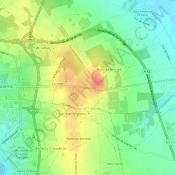 Topografische kaart Atalaia, hoogte, reliëf