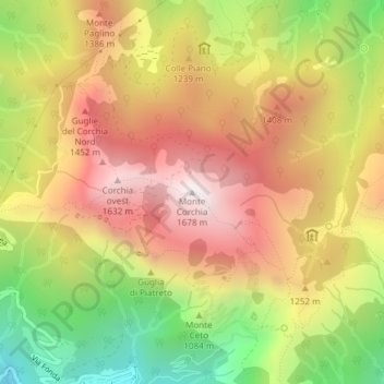 Topografische kaart Monte Corchia, hoogte, reliëf