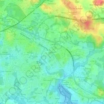 Topografische kaart Kergolven, hoogte, reliëf