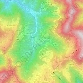 Topografische kaart Rigosa, hoogte, reliëf