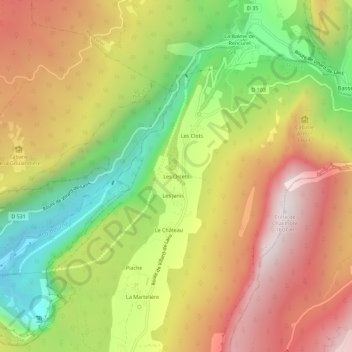 Topografische kaart Les Orcets, hoogte, reliëf