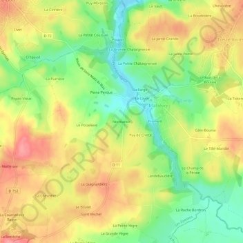 Topografische kaart Normande, hoogte, reliëf
