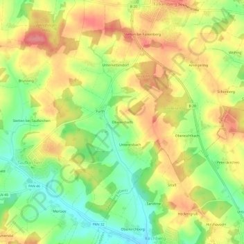 Topografische kaart Obereisbach, hoogte, reliëf