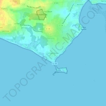 Topografische kaart La Grée Penvins, hoogte, reliëf