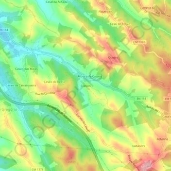 Topografische kaart Crastos, hoogte, reliëf
