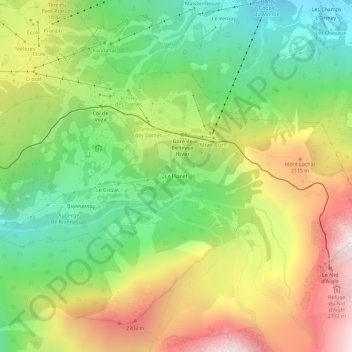 Topografische kaart Le Planet, hoogte, reliëf