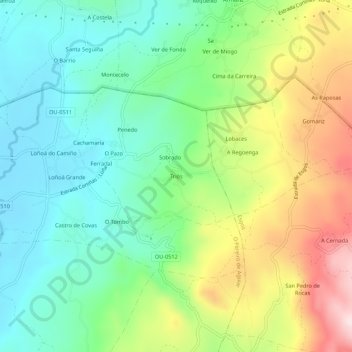 Topografische kaart Triós, hoogte, reliëf