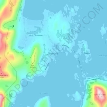 Topografische kaart Fredvang, hoogte, reliëf