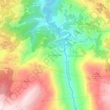 Topografische kaart Santo Adrião, hoogte, reliëf