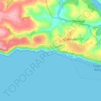 Topografische kaart Portwrinkle, hoogte, reliëf