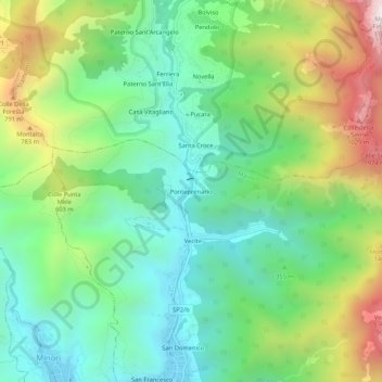 Topografische kaart Ponteprimario, hoogte, reliëf