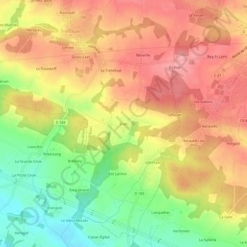 Topografische kaart Cran, hoogte, reliëf