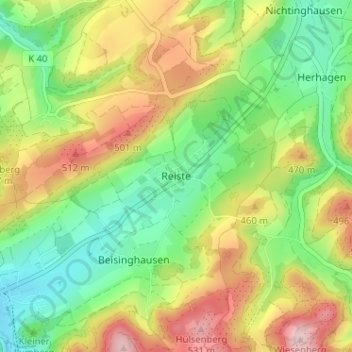 Topografische kaart Reiste, hoogte, reliëf