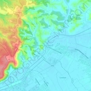 Topografische kaart Ponte a Cappiano, hoogte, reliëf