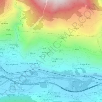 Topografische kaart Argnod, hoogte, reliëf