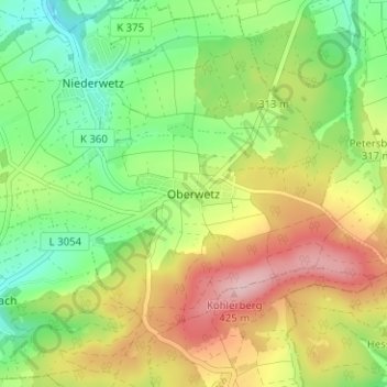 Topografische kaart Oberwetz, hoogte, reliëf