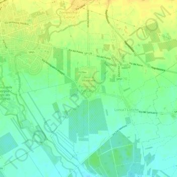 Topografische kaart Passariano, hoogte, reliëf