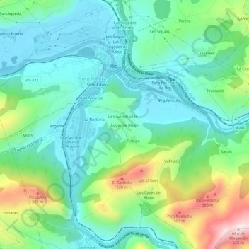 Topografische kaart Lugar de Abajo, hoogte, reliëf