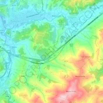 Topografische kaart Pozzolatico, hoogte, reliëf