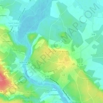 Topografische kaart La Garnerie, hoogte, reliëf