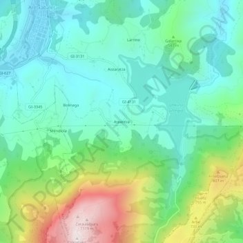 Topografische kaart Areantza, hoogte, reliëf