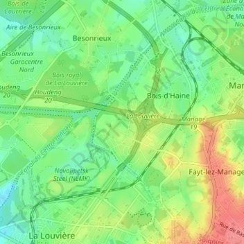Topografische kaart Haie du Rœulx, hoogte, reliëf