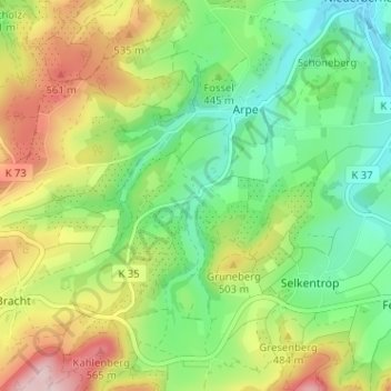 Topografische kaart Kückelheim, hoogte, reliëf