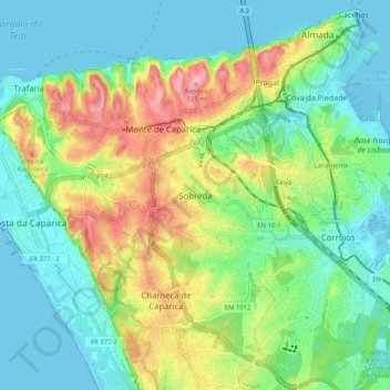 Topografische kaart Sobreda, hoogte, reliëf