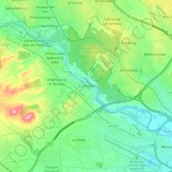 Topografische kaart La Presa, hoogte, reliëf