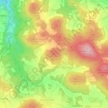 Topografische kaart Kupfer, hoogte, reliëf