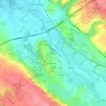 Topografische kaart La Bidolière, hoogte, reliëf