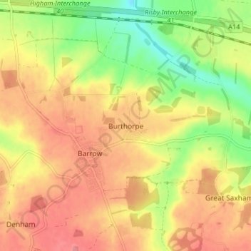 Topografische kaart Burthorpe, hoogte, reliëf