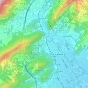 Topografische kaart Olarigo, hoogte, reliëf