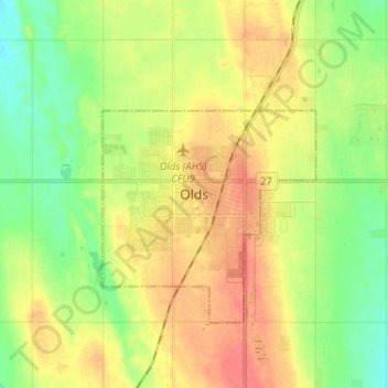 Topografische kaart Olds, hoogte, reliëf