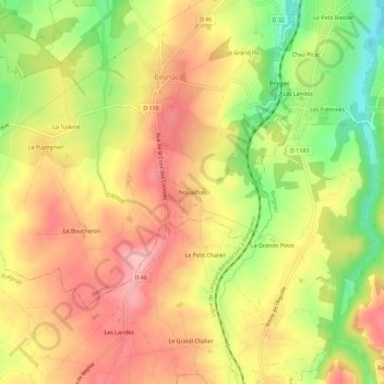 Topografische kaart Nouailhas, hoogte, reliëf