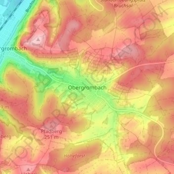 Topografische kaart Obergrombach, hoogte, reliëf