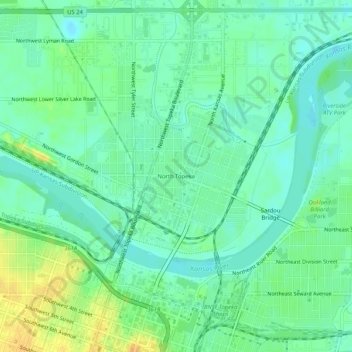 Topografische kaart North Topeka, hoogte, reliëf