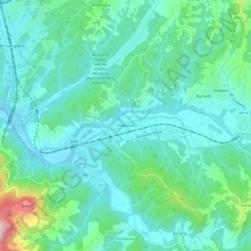 Topografische kaart Pallerone, hoogte, reliëf