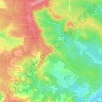 Topografische kaart Gardegan, hoogte, reliëf