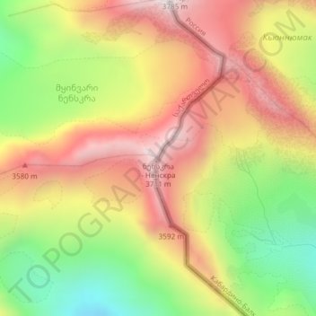 Topografische kaart Nenskra, hoogte, reliëf