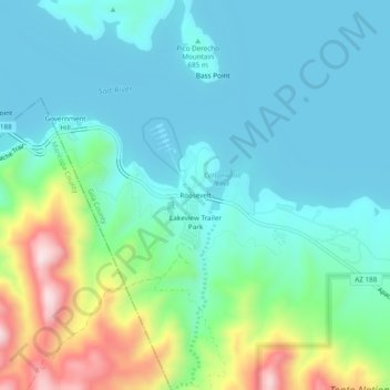 Topografische kaart Roosevelt, hoogte, reliëf