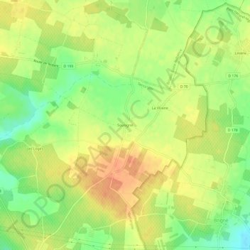 Topografische kaart Sousigné, hoogte, reliëf