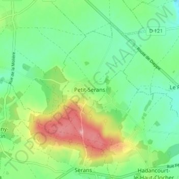 Topografische kaart Petit-Serans, hoogte, reliëf