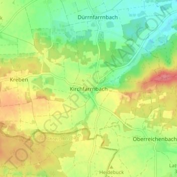 Topografische kaart Kirchfarrnbach, hoogte, reliëf